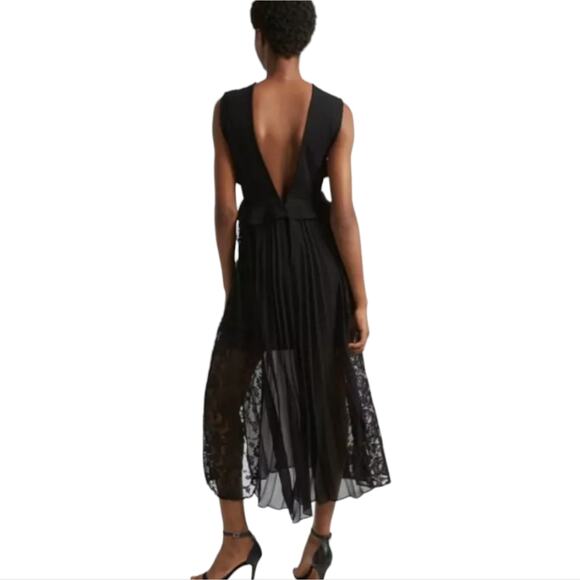 FRENCH CONNECTION Angelina Pleated Lace And Jersey Black Maxi Dress Size 8 New - Picture 8 of 16